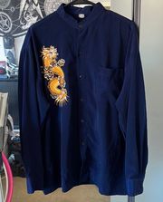 Dragon Embroidered Dress Shirt L