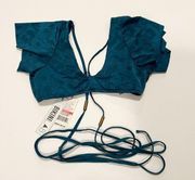 Bikini Lab Wrap Bikini Top Teal Strappy Ruffle Size XS NWT