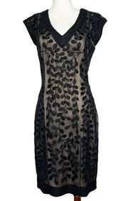 Sue Wong Nocturne Black Lace Embroidered Beaded Illusion Dress Women's Size 6