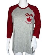 Roots Shirt Womens Small Gray Red Raglan Baseball Tee Sporty Casual Versatile