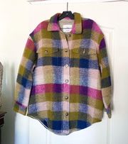 Jacket Ganna Shirt Shacket Plaid Multi Soft Ms Deep Fuchsia Mousse L NWT