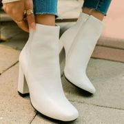 faux leather white heeled booties size 6**