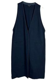 Lafayette 148 New York Women's Cardigan Long Sweater Sleeveless Navy Blue Size P