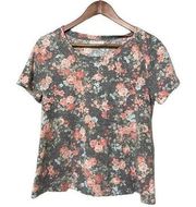 Bobbie Brooks Short Sleeve Floral Gray Prink Boxy Fit Gray/Pink Medium