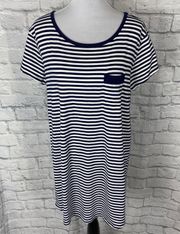 women M cotton blend short sleeve stripe nightgown