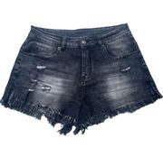 1135 Boutique Black Faded Distress Fray Stretch Cutoff Jean Shorts Size Large