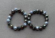 2 pack silver shiny large bead bracelets