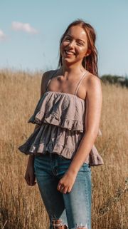 Boutique POL Mauve/Gray Ruffle Tank Top