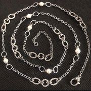 Judith Ripka Sterling Silver Rope and Pearl Station Long Chain Necklace