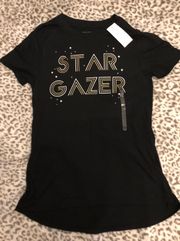 NWT Modernlux  Star Gazer Tee T-shirt Black With Metallic Writing Juniors Small