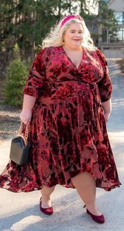 Dress Floral Velvet Burnout Wrap Maxi Rouge Wine 2X NWT