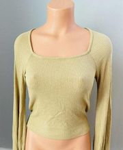 PST Project Social T Muted Yellow Ribbed Crop Top Long Sleeve New Shirt L E2