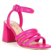 Antonio Melani Natessa Puff Pink Leather Square Toe Block Heel Sandals Size 7