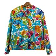 Laura Ashley Womens Blazer Vintage Tropical Colorful Sz S Beachy Floral Buttons