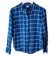 Draper James Shirt Size 4 Blue Plaid Long Sleeve Button Up Cotton Rayon