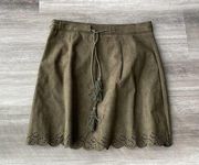 Molly Bracken Olive Green Faux Suede Skirt Size 2 Boho Laser Cut A13