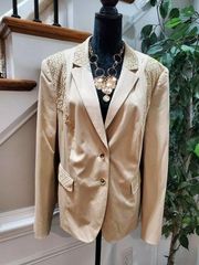Bloomingdale's Basler Womens Tan Polyester Long Sleeve Single Breasted Blazer 50