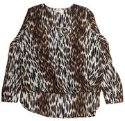 L'Agence Kyla Brown Leopard Print 100% Silk Draped Front Surplice Blouse XS