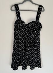 Anthropologie Ditsy Floral Corset Ruffle Mini Dress Black