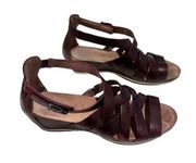 Dansko Vivian Leather Multi-Strap Wedge Sandals Ruby size 38 US 8