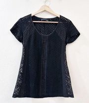 Nanette Lepore x Bergdorf Goodman Black Eyelet Blouse Size XS