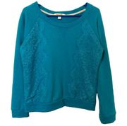 Francescas Free Womens Medium Sweater Top Sweatshirt Blue Lace Sides Scoop 820