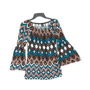 Win Win Multicolor Aztec, Geometric, Southwest Print Bell Sleeve Tunic Women Small-Medium