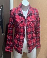 Roxy red plaid button up collared shirt