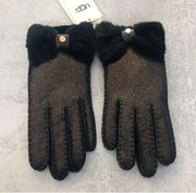 UGG Metallic Black Bow Shorty Glove Slim Fit Water Resistant NEW