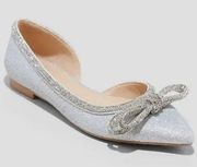 A new day Juliette silver glitter bow flats NWT