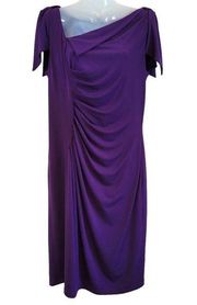 David Meister Satin Purple Asymmetric Short Sleeve Midi Dress Semi Formal Sz 12