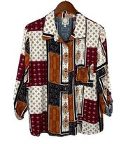 Tru Self Mixed Patterns Button Front Shirt Blouse Top Women’s L