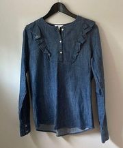 *1901* Chambray Denim 1/4 Button Down Top NWOT. Size Small