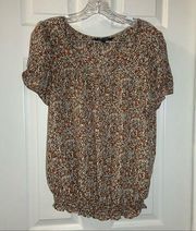 Max Edition Multicolor Animal Print Short Sleeve Blouse XL