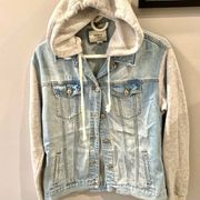 Forever 21 Jean Jacket With Sweatshirt Arms And Hood