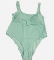 NWT H&M Swimwear Textured Padded 1 Piece, Hi-Cut Large Recycled Polyester Mint