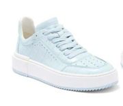 Stuart Weitzman Ryan Croc-Embossed Leather Low - Top Sneaker Light Blue 6