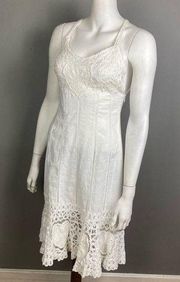 Sue Wong slip dress size 4 white BOHO lace strappy Crochet HEART Applique Trim