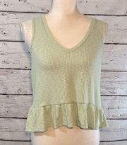 ANTISTAR Tank Top Cropped V Neck w Ruffle Bottom Light Green-Small