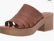 Lucky Brand Women's Paydin Brown Leather Strappy Wooden Clog Mule Sandal Sz 7.5