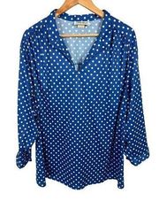 Vintage Anthony Richards 3X Womens Top MuuMuu Blouse Polka Dot Blue White Lounge