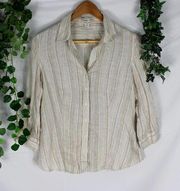 Coldwater Creek Linen Button Striped Top S