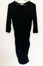 Sundry Ruched Blouson 3/4 Sleeve Stretch Bodycon Mini Dress Black Size 0 / XS