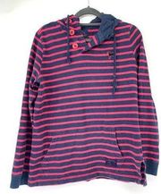 The Black Dog Fuschia And Navy Stripe Hooded Cotton Sweatshirt Shirt Size M