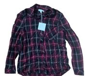 Beach lunch lounge plaid purple magic button up woman’s small new with tags