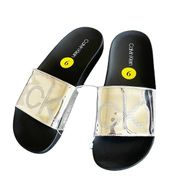 NWT Calvin Klein Silver Logo CK Logo Slide Sandal