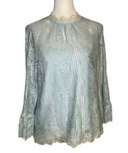 Heartloom light blue lace long sleeve top size S