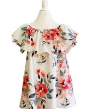 Adrienne Dress Tropical Floral On Off Shoulder Ruffle Neckline Sleeveless Small