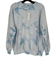 Frankie’s Bikinis Women’s  Crewneck Sweatshirt White Blue Tie Dye One Size