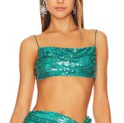 NBD Mermaid Green Sequin Crop Top LARGE Turquoise Tie Back Bandeau Annelise NEW